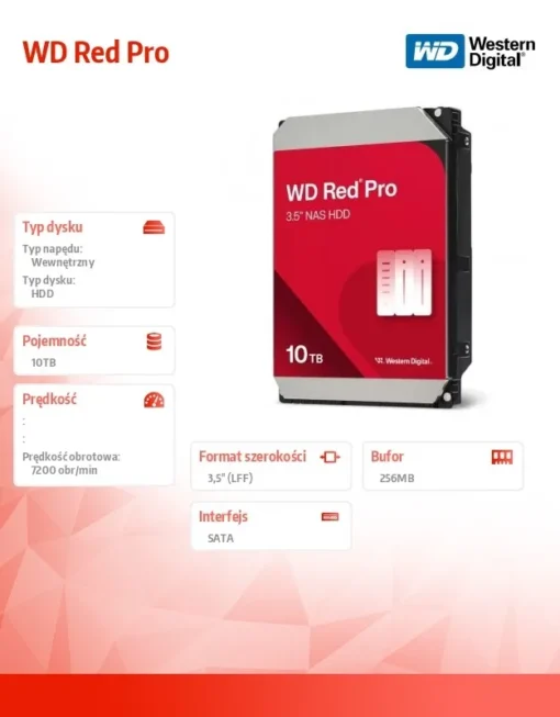 Western Digital Dysk HDD Red Pro 10TB 3,5 cala 256 MB SATA 7200rp WD103KFBX - Image 2