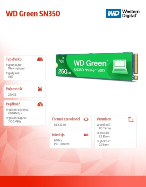 Western Digital SSD Green 250GB M.2 2280 SN350 NVMe PCIe - Image 4