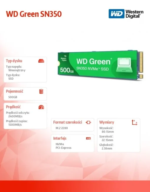 Western Digital SSD Green 500GB M.2 2280 SN350 NVMe PCIe - Image 4