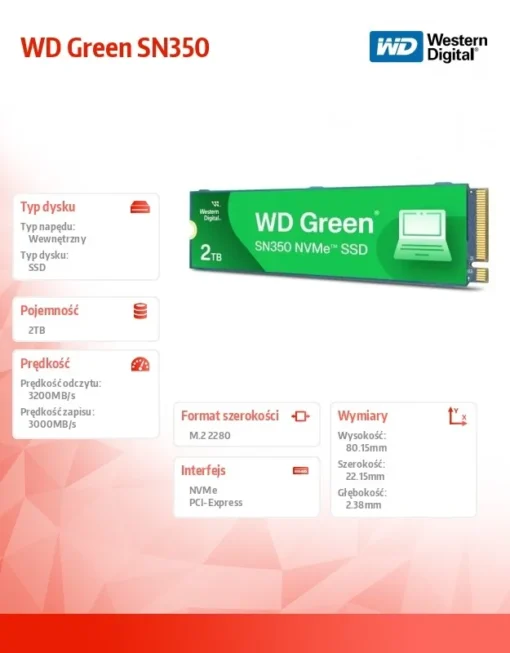 Western Digital SSD Green 2TB M.2 2280 SN350 NVMe PCIe - Image 4