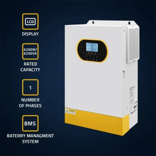 Qoltec Solar inverter 6.2kVA Off Grid,120A,MPPT,LCD - Image 2