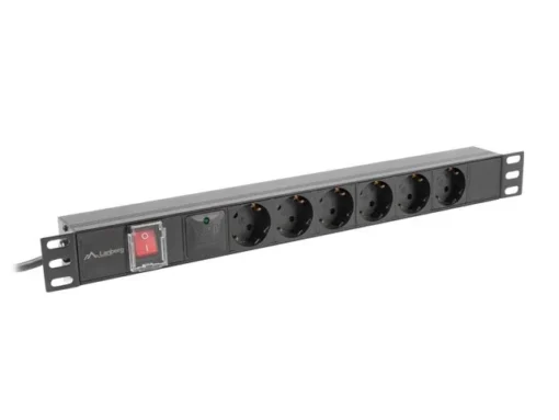 Lanberg PDU rack power strip 19 inch 1U 16A 6x230V schuko 2m black