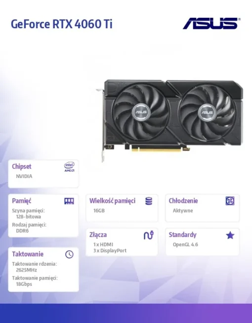 Asus видео карта GeForce RTX 4060 Ti EVO OC V2 16GB GDDR6 128bit 3DP/HD - Image 3