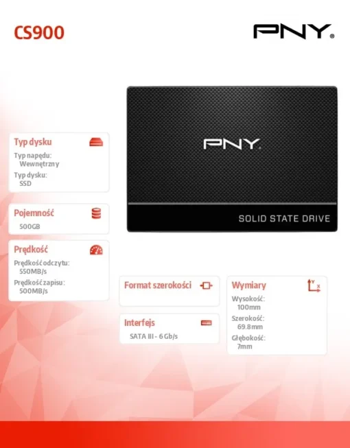 PNY SSD 500GB 2,5 S3 BULK SSD7CS900-500-SI - Image 2