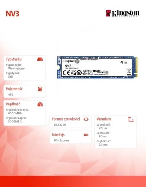 Kingston SSD диск NV3 4TB M.2 2280 PCI-e 4.0 NVMe 6000/5000 - Image 4