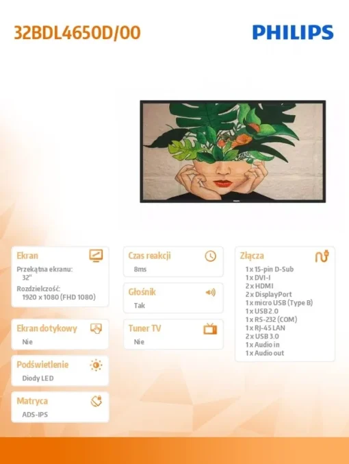 Philips Monitor 32BDL4650D 32 cale Public Display - Image 2
