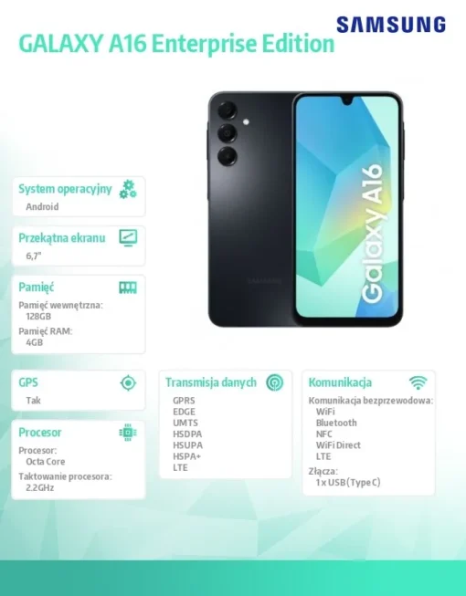 Samsung Smartfon GALAXY A16 LTE 4/128 GB черен Enterprise Edition - Image 2