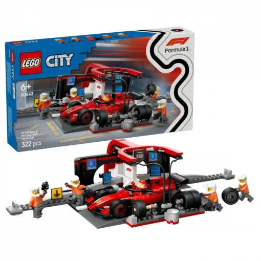 LEGO City 60443 F1 Pit Stop & Pit Crew with Ferrari Car - Image 4