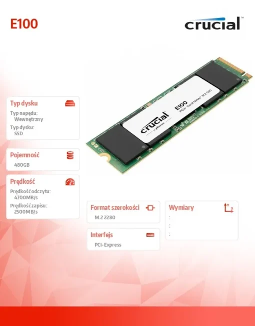 Crucial SSD E100 480GB M.2 NVMe 2280 PCIe 4.0 4700/2500 MB/s - Image 4