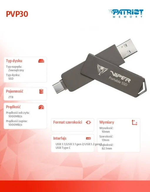 Patriot външен SSD 512GB PVP30 Duo Compact 1000/1000 MB/s USB 3.2 USB-C - Image 5