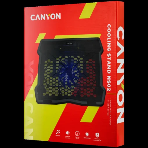 Охладителна подложка за лаптоп CANYON cooler NS02 1Fan 2USB LED Black - Image 4