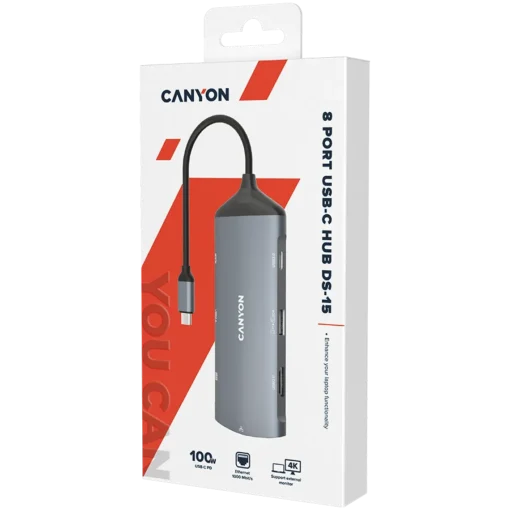 USB хъб CANYON hub DS-15 8in1 4k USB-C Dark Grey - Image 2