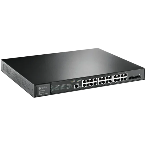 Kомутатор JetStream 24-Port Gigabit and 4-Port 10GE SFP+ L2+ Managed Switch with 24-Port PoE+PORT: 24× Gigabit PoE+ Ports, 4× 10G SFP+ Slots, RJ45/Micro-USB Console PortSPEC: 802.3at/af, 384 W PoE Power, 1U 19-inch Rack-mountable Steel Case - Image 2