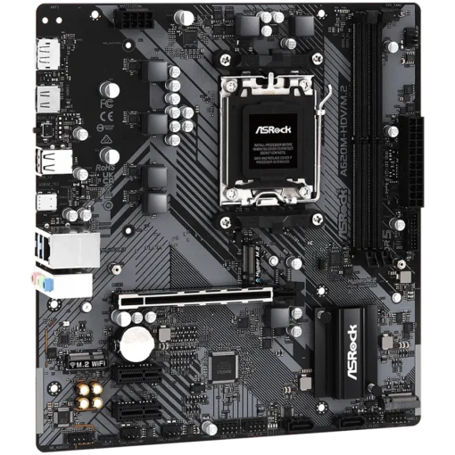 Дънна платка ASROCK MB Desktop A620M-HDV/M2, AM5, 2x DDR5, 1x PCIe 4.0 x16, 2x PCIe 3.0 x1, 1x Hyper M.2(PCIe Gen4x4), 2x SATA3 6.0 Gb/s, 1x HDMI, 1x DisplayPort, 1x Gbit LAN, 5x USB 3.2, 6x USB 2.0, 1x USB-C, Micro ATX - Image 2