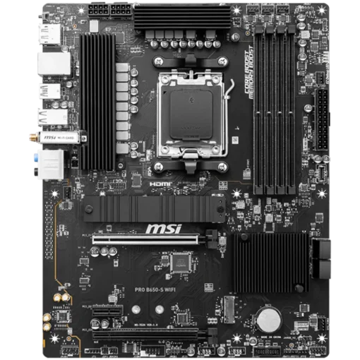 Дънна платка MSI PRO B650-S WIFI,ATX, Socket AM5,AMD B650 Chipset,4 DIMMs,Dual Channel DDR5 up to 7200+(OC)MHz,2x PCI-Ex16 slot, 2x M.2, 2x USB 3.2 Gen 2, 4x USB 3.2 Gen 1,4x USB 2.0,1x HDMI,1x DP,2.5G LAN,7.1 Audio,3y warranty - Image 2