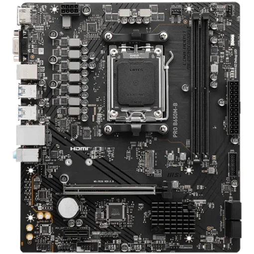 Дънна платка MSI Main Board Desktop PRO B650M-B (AM5, 2x DDR5, 1xHDMI, 1x VGA, 1x PCI-E x16, 1x PCI-E x1, 1x M.2, 4x SATA 6G, 6x USB 3.2 Gen1 Type A, 6x USB 2.0, 2.5G LAN) mATX - Image 2