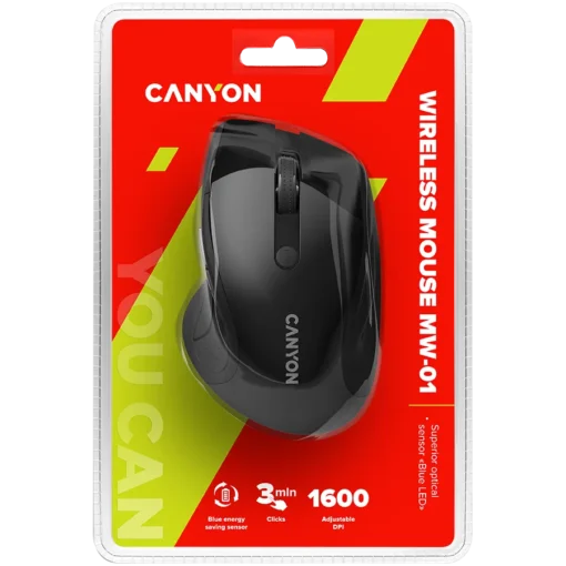 Безжична мишка CANYON 2.4Ghz wireless mouse, optical tracking - blue LED, 6 buttons, DPI 1000/1200/1600, Black pearl glossy - Image 4