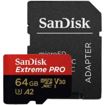 Карта памет SanDisk Extreme PRO microSDXC 64GB + SD Adapter + 2 years RescuePRO Deluxe up to 200MB/s & 90MB/s Read/Write