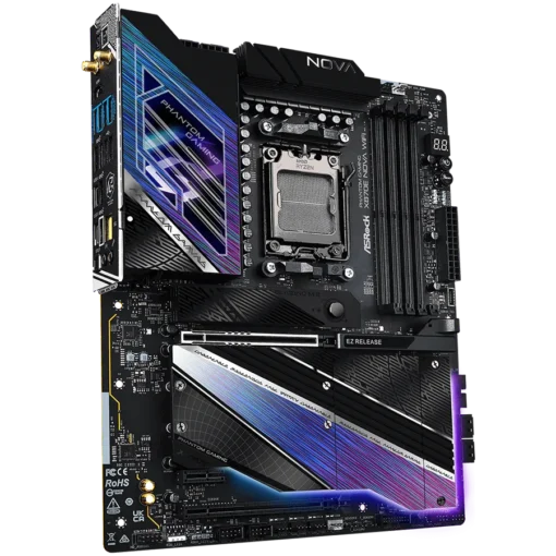 Дънна платка ASROCK MB Desktop X870E Nova Wi-Fi, AM5, 4x DDR5, 1x PCIe 5.0 x16, 1x PCIe 3.0 x1, 1x PCIe 3.0 x16, 1x Blazing M.2(PCIe Gen5x4), 3x Hyper M.2, 1x Ultra M.2, RAID 0, 1, 10, 4x SATA3 6.0 Gb/s, 3x USB-C, 12x USB 3.2, 6x USB 2.0, 1x SPDIF, 7 - Image 2