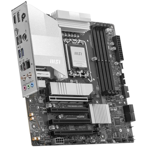 Дънна платка MSI PRO B860M-A WIFI, mATX, LGA 1851, 4x DDR5 Dual Channel DDR5 up to 8600(OC)MHz, 4x PCIe x16 slot, 3x M.2 slot, 2x USB 2.0, 2x USB 5Gbps, 1x USB 10Gbps, 1x USB 5Gbps Type-C, HDMI, DP, 7.1 HD Audio, 5G LAN, WiFi , BT, 3Y - Image 2