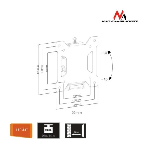 Maclean Universal holder for TV or monitor MC-596 13-23 vesa 100x100 20kg - Image 2