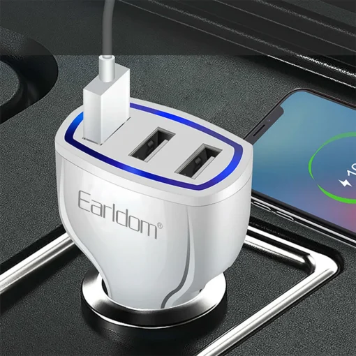 Зарядно за мобилен телефон Зарядно устройство за кола Earldom ES-CC13, 3xUSB, QC3.0, С Type-C кабел, Бял - 40254 - Image 3