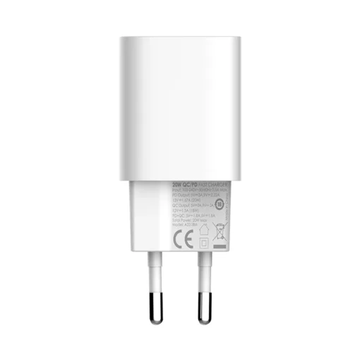 Зарядно за мобилен телефон Мрежово зарядно устройство LDNIO A2318C, 20W, 1 x Type-C F, 1 x USB F, PD, QC, С Кабел Type-C към Lightning, Бял - 40293 - Image 5