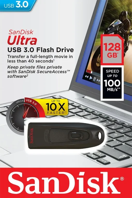 SanDisk ULTRA USB 3.0 FLASH DRIVE 128GB 100MB/s - Image 4