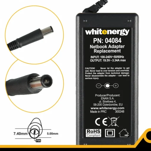 Whitenergy AC Adapter 19.5V | 3.34A 65W connector 7.4x5.0mm + pin Dell 04084