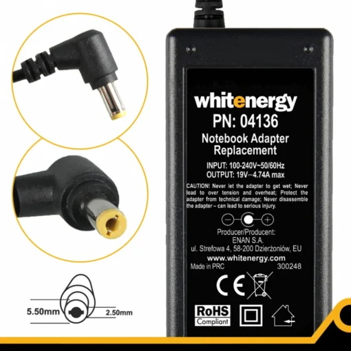 Whitenergy AC ADAPTER 19V | 4.74A 90W connector 5.5*2.5mm (04136)