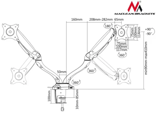 Maclean 2 black monitors holder MC-674 gas spring 13 -27 6 kgx2 - Image 3