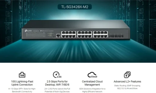 24-портов комутатор TP-Link TL-SG3428X-M2 JetStream 2.5GBASE-T L2+ управляван с 4 10GE SFP+ слота - Image 2