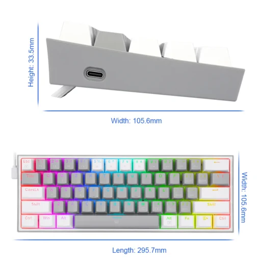 RGB Механична геймърска клавиатура Redragon Fizz K617-RGB-GW сиво/бяло - Image 5