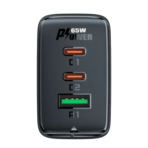 Acefast Универсално зарядно за стена Charger Wall GaN PD65W - A41 - USB-C x 2, USB-A x 1, Black - Image 2