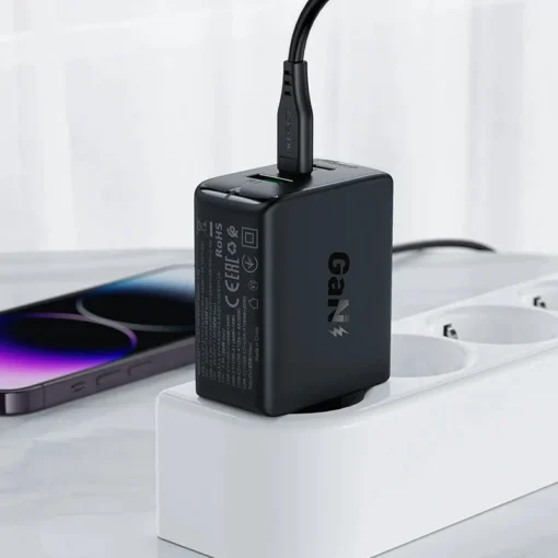 Acefast Универсално зарядно за стена Charger Wall GaN PD65W - A41 - USB-C x 2, USB-A x 1, Black - Image 3