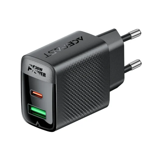 Acefast Универсално зарядно за стена Charger Wall GaN PD 30W - A98 - USB-C x 1, USB-A x 1, Black - Image 2