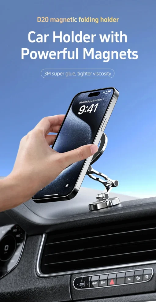 Acefast Стойка за телефон за кола Car phone holder - Metal, Magnetic Ring, 360 deg - D20 - Grey - Image 3