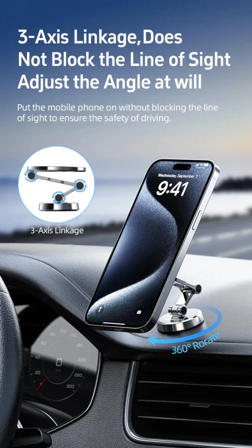 Acefast Стойка за телефон за кола Car phone holder - Metal, Magnetic Ring, 360 deg - D20 - Grey - Image 6