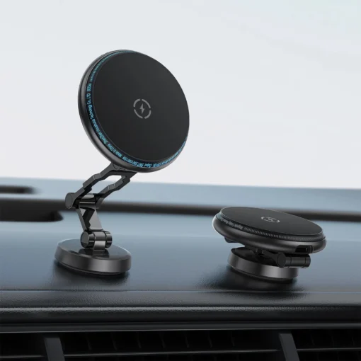 Acefast Зареждаща стойка за телефон за кола Car phone holder - MAG-Charging 15W, Metal, Magnetic Ring, 360 deg, Foldable  - D30 - Black - Image 6