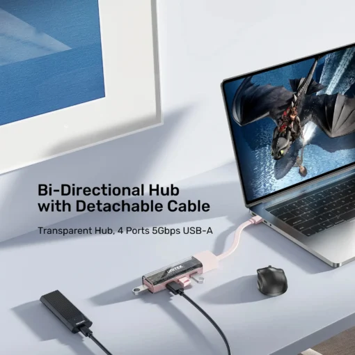 Unitek хъб USB-C/USB-A 3.0 HUB 4 port, Bi-Directional, Detachable Cable, White - H1319AWH01 - Image 6