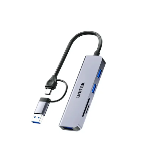 Unitek хъб HUB USB-C/USB-A 3 port uHUB P5+ - USB3.0 x 3 Card reader Aluminium - H1320AGY01