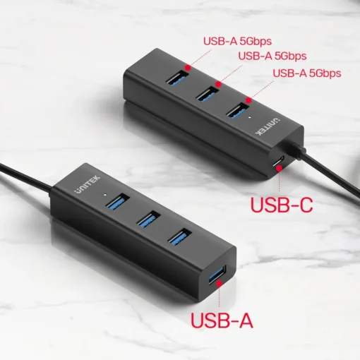 Unitek хъб USB3.0 HUB 4 port, 1.2m cable, aux USB-C power input - Y-3089V01 - Image 3