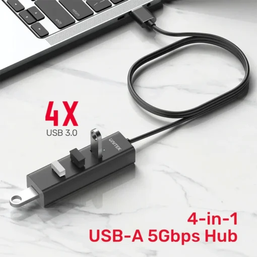 Unitek хъб USB3.0 HUB 4 port, 1.2m cable, aux USB-C power input - Y-3089V01 - Image 4