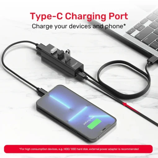 Unitek хъб USB3.0 HUB 4 port, 1.2m cable, aux USB-C power input - Y-3089V01 - Image 5