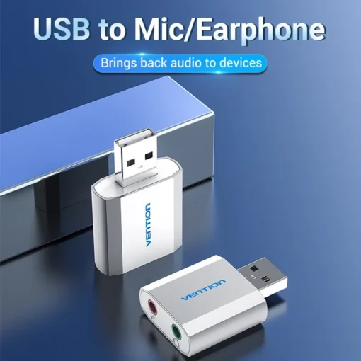 Vention външна звукова карта USB Sound card - Headphones, Mic, Silver - VAB-S13 - Image 2