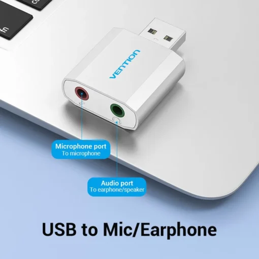 Vention външна звукова карта USB Sound card - Headphones, Mic, Silver - VAB-S13 - Image 4