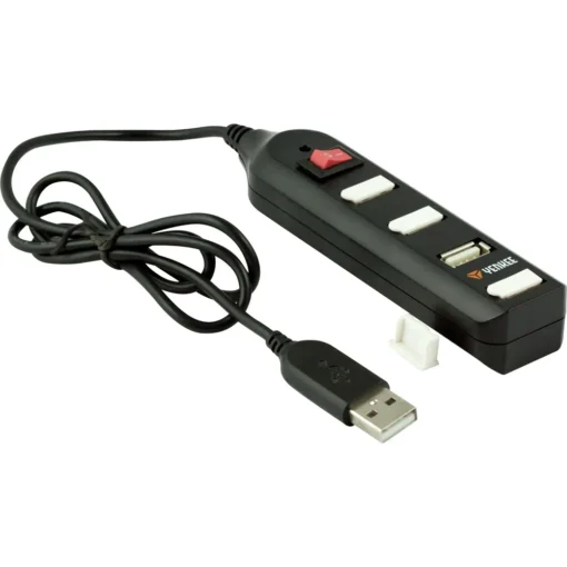 YENKEE Hub 4x USB 2.0 YHB 4002BK black switch Plug & Play