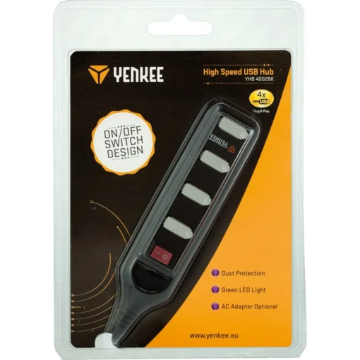 YENKEE Hub 4x USB 2.0 YHB 4002BK black, switch, Plug & Play - Image 2