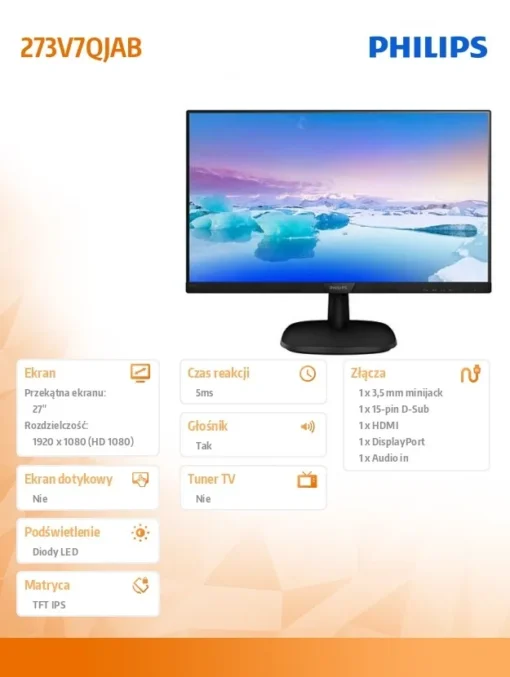 Philips Monitor 27 273V7QJAB IPS HDMI DP Speakers - Image 4