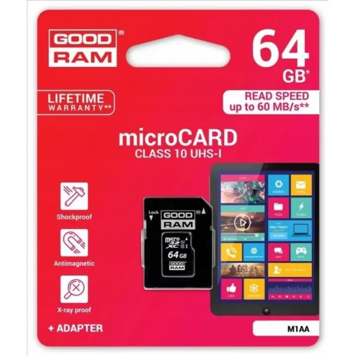 GOODRAM памет card microSD 64GB CL10 UHS I + adapter